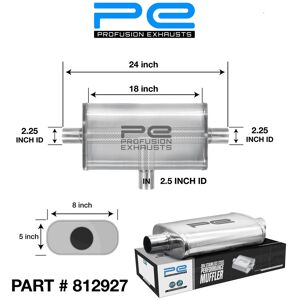 Profusion Exhausts Universal 2.5 Inch 5 X 8 Oval 18 Inch Exhaust T-Pipe Muffler 304 Stainless Steel Profusion Exhausts Universal 2.5 Inch 5 X 8 Oval 18 Inch Exhaust T-Pipe Muffler 304 Stainless Steel