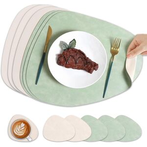 Placemats And Coaster Set Of 6, Heat-Resistant Washable And Non-Slip Faux Leathe Placemats And Coaster Set Of 6, Heat-Resistant Washable And Non-Slip Faux Leathe