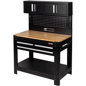 Excel 45" Garage Workbench Workshop Table With Pegboard Wall Cabinet & Sockets Excel 45" Garage Workbench Workshop Table With Pegboard Wall Cabinet & Sockets