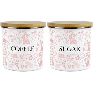 Purely Home Wild Rabbits Coffee & Sugar Enamel Jar Storage Canister Set - Pink Purely Home Wild Rabbits Coffee & Sugar Enamel Jar Storage Canister Set - Pink