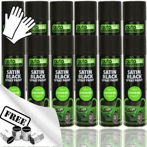 12 X Autotek Satin Black Spray Paint Professional High Covering Power Cans +g+cp 12 X Autotek Satin Black Spray Paint Professional High Covering Power Cans +g+cp