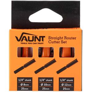 Vaunt V1355010 Straight Router Cutter Set 1/4″ Shank – 3 Piece (8mm, 10mm, 12mm) Vaunt V1355010 Straight Router Cutter Set 1/4″ Shank – 3 Piece (8mm, 10mm, 12mm)
