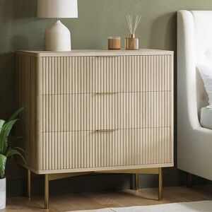 Oak And Gold Ribbed Chest Of 3 Drawers - Valencia Vlc019 Oak And Gold Ribbed Chest Of 3 Drawers - Valencia Vlc019