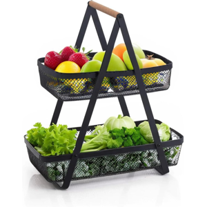Does Not Apply 2 Tray Fruit Stand Fruit Bowl, 2-Tier Mesh Fruit Basket With Wooden Handle, Frui Does Not Apply 2 Tray Fruit Stand Fruit Bowl, 2-Tier Mesh Fruit Basket With Wooden Handle, Frui