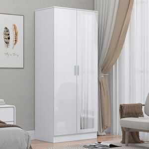 2 Door Mirror Wardrobe - White Gloss Fronts & Matt White Carcass Reflect 2 Door Mirror Wardrobe - White Gloss Fronts & Matt White Carcass Reflect