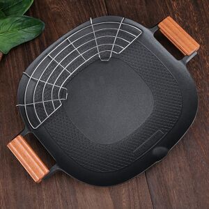 Grill Pan Wooden Handles Barbecue Stovetop Plate Aluminum Alloy For Outdoor Grill Pan Wooden Handles Barbecue Stovetop Plate Aluminum Alloy For Outdoor