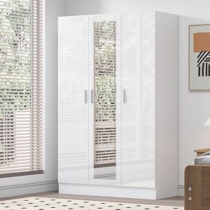3 Door Mirror Wardrobe - White Gloss Fronts & Matt White Carcass Reflect 3 Door Mirror Wardrobe - White Gloss Fronts & Matt White Carcass Reflect