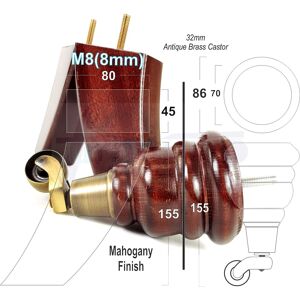 L&f Mahogany Wood Furniture Feet 2 Antique Brass Castors 155mm 2 Curved Back Legs M8 L&f Mahogany Wood Furniture Feet 2 Antique Brass Castors 155mm 2 Curved Back Legs M8