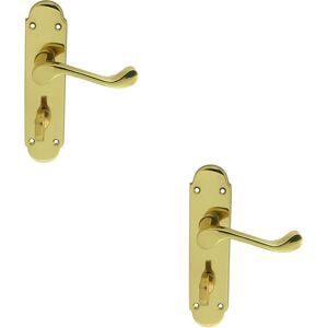 Thatcable 2x Pair Victorian Upturned Lever On Bathroom Backplate 170 X 42mm Polished Brass Thatcable 2x Pair Victorian Upturned Lever On Bathroom Backplate 170 X 42mm Polished Brass
