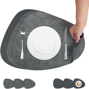 Dual-Sided Grey Placemats And Coasters Set Of 6, 33x42 Cm Non-Slip Pu Leather Pl Dual-Sided Grey Placemats And Coasters Set Of 6, 33x42 Cm Non-Slip Pu Leather Pl