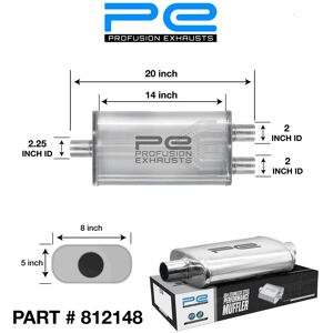 Profusion Exhausts High-Flow 5x8 Oval 14" Y-Pipe 2.25" (57mm) Stainless Steel 304 Exhaust Silencer Profusion Exhausts High-Flow 5x8 Oval 14" Y-Pipe 2.25" (57mm) Stainless Steel 304 Exhaust Silencer
