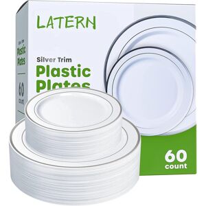 Latern 60pcs Multi-Use Silver Plastic Dinnerware Set, 30pcs 26cm Dinner Plates Latern 60pcs Multi-Use Silver Plastic Dinnerware Set, 30pcs 26cm Dinner Plates