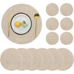 Woven Table Placemats And Coaster Sets 6, Round Cotton Dinner Table Mats Anti Sl Woven Table Placemats And Coaster Sets 6, Round Cotton Dinner Table Mats Anti Sl