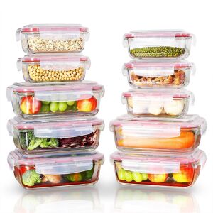 Vinsani Reusable Glass Food Storage Containers 10-Pack Airtight Leakproof Meal Prep Vinsani Reusable Glass Food Storage Containers 10-Pack Airtight Leakproof Meal Prep