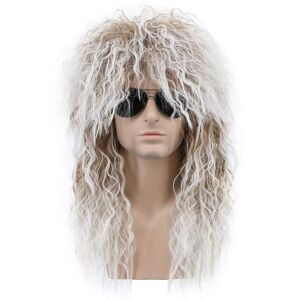 Karlery Men And Women Long Curly Brown Gradient White Wig 70s 80s Rocker Mull... Karlery Men And Women Long Curly Brown Gradient White Wig 70s 80s Rocker Mull...