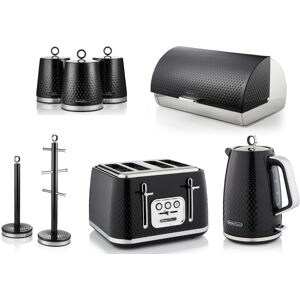 Swan Elegance Black Kettle Toaster Breadbin Canisters Mug Tree Towel Pole Set Swan Elegance Black Kettle Toaster Breadbin Canisters Mug Tree Towel Pole Set