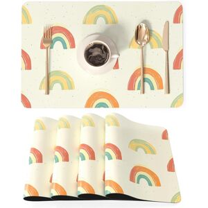 Pastel Rainbow Faux Leather Placemats, Set Of 4, Waterproof Oil-Proof Heat-Resis Pastel Rainbow Faux Leather Placemats, Set Of 4, Waterproof Oil-Proof Heat-Resis