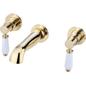 Basin Mixer Tap Downton Bathroom 3-Hole Wall Mounted Gold Brass Enki Bt0605 Basin Mixer Tap Downton Bathroom 3-Hole Wall Mounted Gold Brass Enki Bt0605