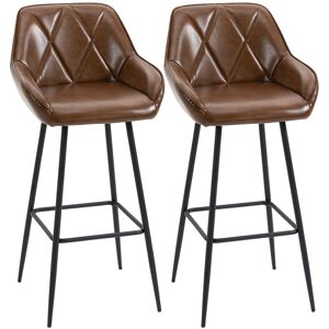 Homcom Bar Stools Set Of 2 Retro Bar Chairs W/ Backs Footrests Steel Legs Brown Homcom Bar Stools Set Of 2 Retro Bar Chairs W/ Backs Footrests Steel Legs Brown