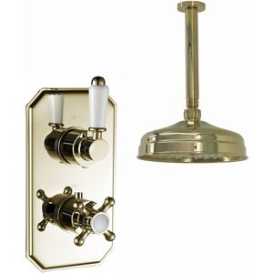 Shower Set Crosshead Regent Ceiling Fixed Thermostatic 8" Gold Brass Enki Sh0253 Shower Set Crosshead Regent Ceiling Fixed Thermostatic 8" Gold Brass Enki Sh0253