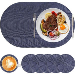 Does Not Apply Black Round Placemats And Coaster Set Of 6, Woven Table Mats Washbale Heat Resis Does Not Apply Black Round Placemats And Coaster Set Of 6, Woven Table Mats Washbale Heat Resis