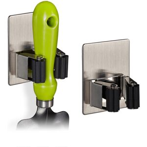 Relaxdays Appliance Holder Self-Adhesive Broom Rack 2 Pieces Wall-Mounted Tool Holder Relaxdays Appliance Holder Self-Adhesive Broom Rack 2 Pieces Wall-Mounted Tool Holder