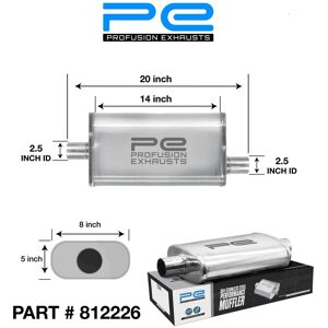 Profusion Exhausts 2.5 Inch 5x8 Oval X 14 Inch Exhaust Muffler Silencer C/o 304 Stainless Steel Profusion Exhausts 2.5 Inch 5x8 Oval X 14 Inch Exhaust Muffler Silencer C/o 304 Stainless Steel