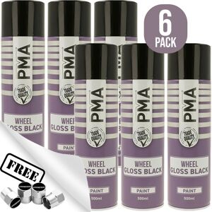 6x Pma Professional Gloss Black Wheel Spray Paint Fast Drying 500ml Pcpa1028 +cp 6x Pma Professional Gloss Black Wheel Spray Paint Fast Drying 500ml Pcpa1028 +cp