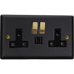 Does Not Apply Double Switched Socket With Usb Charging - Vogue Matt Black With Polished Brass/ Does Not Apply Double Switched Socket With Usb Charging - Vogue Matt Black With Polished Brass/