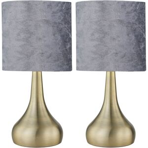 Firstchoicelighting Set Of 2 Antique Brass Touch Table Lamps Bedside Lights Grey Velvet Shade Firstchoicelighting Set Of 2 Antique Brass Touch Table Lamps Bedside Lights Grey Velvet Shade