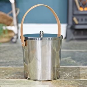 Black Country Metal Works New Modern Stainless Steel Ash Bucket With Leather Strap - 20cm Black Country Metal Works New Modern Stainless Steel Ash Bucket With Leather Strap - 20cm