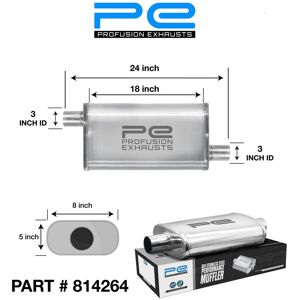 Profusion Exhausts 3\" 76mm 5\" X 8\" Oval X 18\" O/o Profusion 304 Stainless Steel Exhaust Silencer Profusion Exhausts 3\" 76mm 5\" X 8\" Oval X 18\" O/o Profusion 304 Stainless Steel Exhaust Silencer