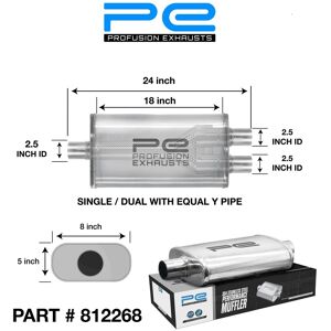 Profusion Exhausts Performance 5x8x18" Oval Exhaust Silencer 2.5" 63mm Ss Muffler Profusion Exhausts Performance 5x8x18" Oval Exhaust Silencer 2.5" 63mm Ss Muffler