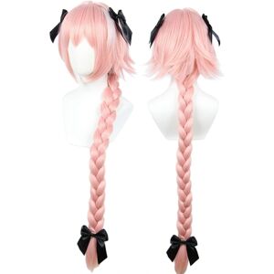 Linfairy Long Pink Cosplay Wig With 3 Bowknot Halloween Costume Wig For Women B Linfairy Long Pink Cosplay Wig With 3 Bowknot Halloween Costume Wig For Women B