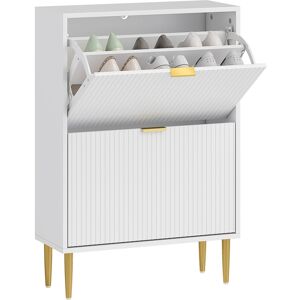 Homcom Shoe Cabinet White Mdf & Steel 60x24x91.5cm Slim 2-Flip Drawer 12-Pair Anti-Tip Homcom Shoe Cabinet White Mdf & Steel 60x24x91.5cm Slim 2-Flip Drawer 12-Pair Anti-Tip