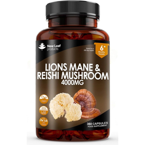 New Leaf Products Lions Mane & Reishi Mushroom Capsules - High Strength 4000mg Lions Mane Suppleme New Leaf Products Lions Mane & Reishi Mushroom Capsules - High Strength 4000mg Lions Mane Suppleme