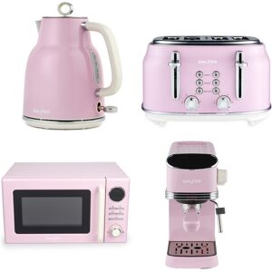 Salter Retro Pink Kitchen Set – Kettle, Toaster, Microwave & Espresso Machine Salter Retro Pink Kitchen Set – Kettle, Toaster, Microwave & Espresso Machine