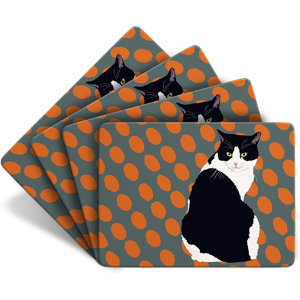 Does Not Apply Black & White Cat - Set Of 4 Table Mats - Animal Gifts Does Not Apply Black & White Cat - Set Of 4 Table Mats - Animal Gifts