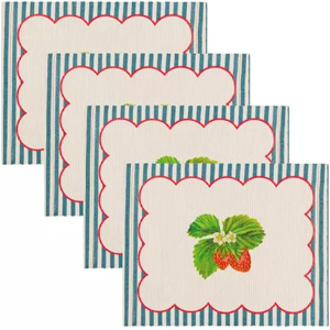 Does Not Apply Strawberry Stripes Set Of 4 Indoor/outdoor Placemats, Blue Does Not Apply Strawberry Stripes Set Of 4 Indoor/outdoor Placemats, Blue