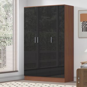 3 Door Plain Wardrobe - Black Gloss Fronts & Matt Walnut Carcass Reflect 3 Door Plain Wardrobe - Black Gloss Fronts & Matt Walnut Carcass Reflect