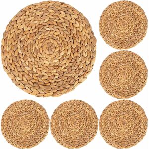Round Woven Placemats, Water Hyacinth Woven Rattan Placemats Round Braided Ratta Round Woven Placemats, Water Hyacinth Woven Rattan Placemats Round Braided Ratta