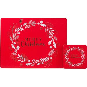 Red Foil Merry Christmas Dinner Hardback Placemats And Coasters (Set Of 4) Red Foil Merry Christmas Dinner Hardback Placemats And Coasters (Set Of 4)