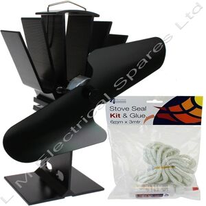 Universal Furnace Wood Log Burner Heat Powered Circulation Fan + 6mm X 3m Stove Rope Seal Universal Furnace Wood Log Burner Heat Powered Circulation Fan + 6mm X 3m Stove Rope Seal