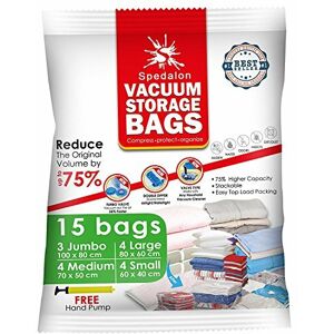Spedalon Vacuum Storage Bags Pack Of 15 3 Jumbo 4 Large 4 Medium 4 Small Reusable Space Spedalon Vacuum Storage Bags Pack Of 15 3 Jumbo 4 Large 4 Medium 4 Small Reusable Space