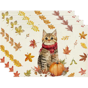 Does Not Apply Cat Pumpkins Autumn Placemats, Set Of 4, Maple Leaves Fall Placemats, Washable P Does Not Apply Cat Pumpkins Autumn Placemats, Set Of 4, Maple Leaves Fall Placemats, Washable P