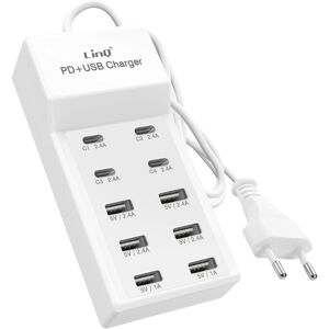 Linq Multiport Charging Station 4 Usb-C + 6 Usb 50w Cable 1m Compact, White Linq Multiport Charging Station 4 Usb-C + 6 Usb 50w Cable 1m Compact, White