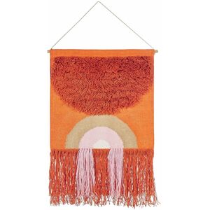 Beliani Wall Hanging Orange Cotton Wool 58 x 112 cm Handwoven with Tassels Geometric Pattern Wall Décor Boho Style Living Room Bedroom Beliani Wall Hanging Orange Cotton Wool 58 x 112 cm Handwoven with Tassels Geometric Pattern Wall Décor Boho Style Living Room Bedroom