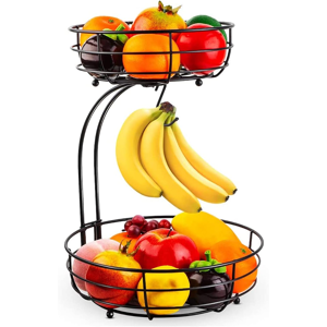 Does Not Apply 2-Tier Fruit Basket, With Banana Hanger Stand, Kitchen Countertop Fruit Vegetabl Does Not Apply 2-Tier Fruit Basket, With Banana Hanger Stand, Kitchen Countertop Fruit Vegetabl