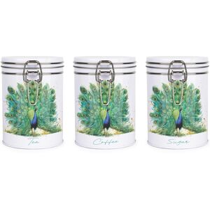 Purely Home Peacock Hot Drinks Canisters Set - Tea, Coffee & Sugar Storage Tins Purely Home Peacock Hot Drinks Canisters Set - Tea, Coffee & Sugar Storage Tins