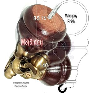 L&f 4 Wood Mahogany Brass Castor Furniture Chair Legs M8 Sofa Stool Feet 140mm High L&f 4 Wood Mahogany Brass Castor Furniture Chair Legs M8 Sofa Stool Feet 140mm High